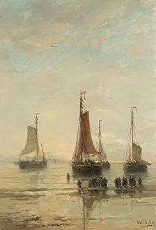 Fishing Industry Prints: Bluff-Bowed Scheveningen Boats at Anchor, 1860-1889. Creator: Hendrik Willem Mesdag