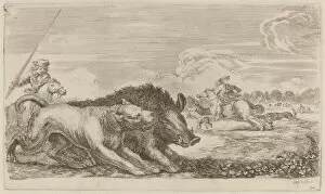 Hunt Gallery: Boar Chased by a Dog. Creator: Stefano della Bella