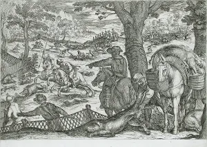 Wild Boar Prints: Boar Hunt, 16th century. Creator: Antonio Tempesta