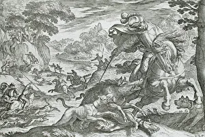 Wild Boar Prints: Boar Hunt, 16th century. Creator: Antonio Tempesta