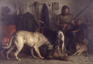 Sniffing Prints: After the Boar Hunt, 1876. Creator: Otto Bache