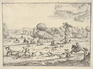 Blood Sports Gallery: Boar hunt in a landscape, ca. 1620-38. Creator: Ercole Bazicaluva