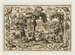 Adrian Collaert Gallery: Boar Hunt, from Landscapes with Old and New Testament Scenes and Hunting Scenes, 1584