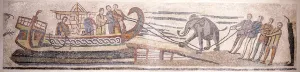 Boarding an elephant on a ship. Artist: Classical Antiquities