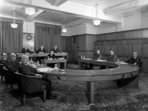 Barnsley Prints: Boardroom scene at the Barnsley Co-op, South Yorkshire, 1957. Artist: Michael Walters