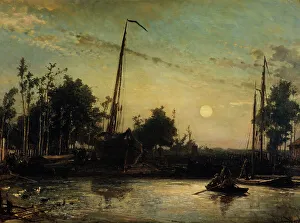 Boat under construction by the canal, Dutch landscape, 1857. Creator: Johan Barthold Jongkind