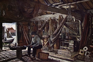 Lobster Pot Prints: In the Boat House, 1881. Creator: Gustav Wentzel