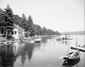 Boating Prints: Boat house at Rogers Rock, Lake George