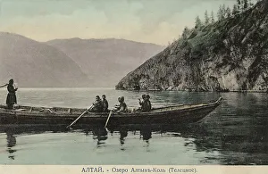 Colour Photograph Prints: Boat on Lake Teletskoye, 1911-1913. Creator: Sergei Ivanovich Borisov