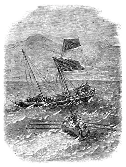 Boat from the Madras Steamer picking up an Arab Budgerow in the Red Sea, with Capt Gough... 1857. Creator: Unknown. Boat from the Madras Steamer picking up an Arab Budgerow in the Red Sea, with Capt Gough... 1857. Creator: Unknown