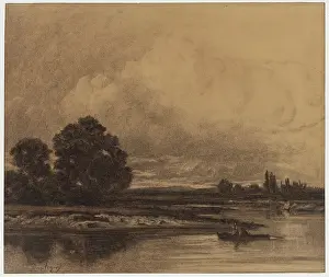 Barbizon Prints: Boat on the River, 19th century. Creator: Charles Francois Daubigny