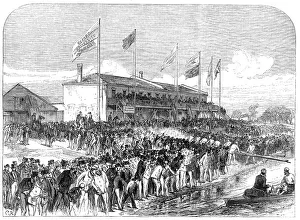 Boat Race Prints: Boathouse at Putney: the Cambridge crew going out for practice, 1868. Creator: C. R