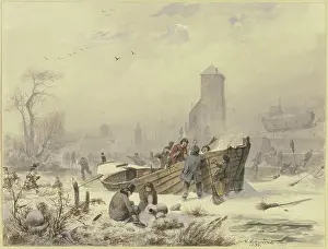 Frozen Prints: Boatman by a frozen ship, 1836-1837. Creator: Andreas Achenbach