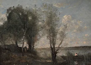 Jean Baptiste Camille Prints: Boatman among the Reeds, ca. 1865. Creator: Jean-Baptiste-Camille Corot