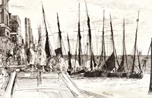 A Mcneill Whistler Prints: Boats alongside Billingsgate, London, 1859. Artist: James Abbott McNeill Whistler
