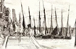 Billingsgate Wharf Gallery: Boats alongside Billingsgate, London, 1859. Artist: James Abbott McNeill Whistler