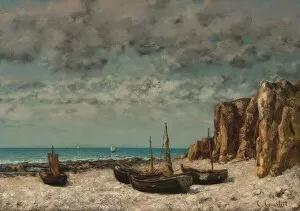 Courbet Jean Desire Gustave Gallery: Boats on a Beach, Etretat, c. 1872 / 1875. Creator: Gustave Courbet