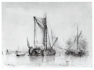 Louis M Eilshemius Prints: Boats in Harbor, 1878. Creator: Louis Michel Eilshemius