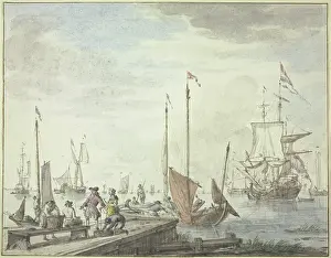 Docks Prints: Boats lie by a wooden causeway