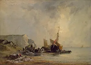 Cliffs Prints: Boats near Shore of Normandy, 1823. Creator: Richard Parkes Bonington