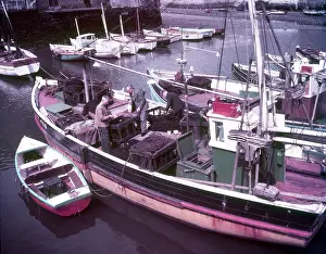 Fishing Boat Prints: Boats in Polperro Harbour, Cornwall, c1955. Creator: Arthur Charles Kirby Ware