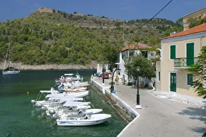 Ionian Islands Prints: Boats at the quayside, Assos, Kefalonia, Greece