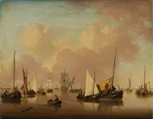 Water Surface Prints: Boats and Sailboats on a Quiet Sea, c1780. Creator: Jan van Os