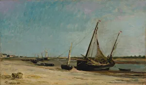 Boats on the Seacoast at Etaples, 1871. Creator: Charles Francois Daubigny