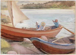 Tiller Prints: Boats on the shore, 1902. Creator: Magnus Enckell