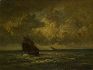 Storm Cloud Collection: Two Boats in a Storm, 1870 / 75. Creator: Jules Dupré