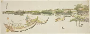 Rice Gallery: Boats transporting rice on the Sumida River, Japan, c. 1800 / 05. Creator: Hokusai