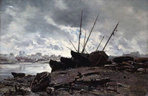 Dry Dock Gallery: Boats Waiting for the Tide, 1882. Artist: Emmanuel Lansyer
