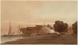 Boatyard Prints: A Boatyard at the Mouth of an Estuary, 1800. Creator: Thomas Girtin