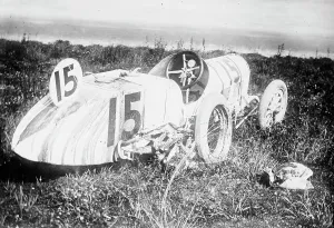 Speedway Prints: Bob Burman's car after accident - Indianapolis