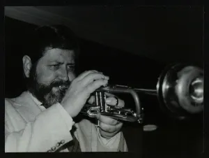 Bobby Prints: Bobby Shew playing his trumpet at The Bell, Codicote, Hertfordshire, 19 May 1985