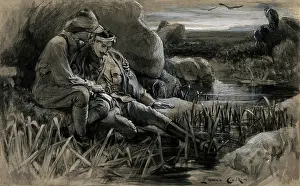 Exhausted Prints: Boer War: wounded soldiers awaiting for medical help in the cold and damp