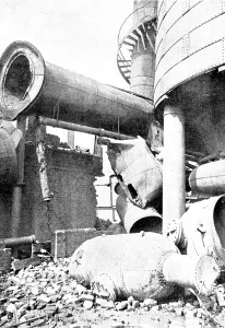 Georg Meisenbach Prints: Boiler Explosion near Redcar: ends of boilers blown near furnace
