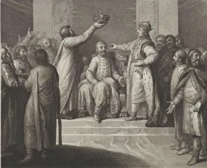 Smuglewicz Prints: Boleslaw II puts Bela I on Hungarys throne, Late 18th century