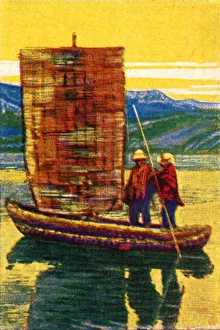 Bolivian sailing raft made of reeds, c1928. Creator: Unknown Bolivian sailing raft made of reeds, c1928. Creator: Unknown