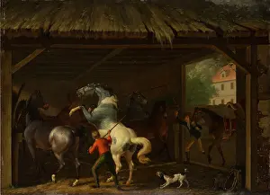 Stable Prints: Bolting Horse in the Stable, 1797. Creator: Johann Georg Pforr