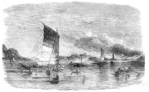 Junk Prints: Bombardment of Canton: the Suburbs on Fire - from a sketch by an officer engaged