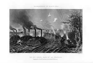 W Ridgway Collection: Bombardment of Island Number Ten, Mississippi River, 7 April 1862, (1862-1867).Artist: W Ridgway