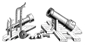 Bombards on fixed and rolling carriages, (1870)