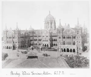 Mumbai Maharashtra India Prints: Bombay, Victoria Terminus Station-G.I.P.R, Late 1860s. Creator: Samuel Bourne