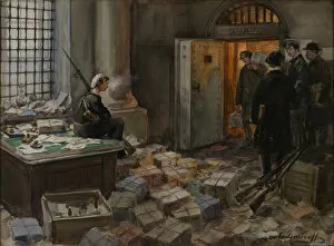Gouache On Paper Gallery: Bonds Confiscation in the Wawelberg Bank in Petrograd, 1919