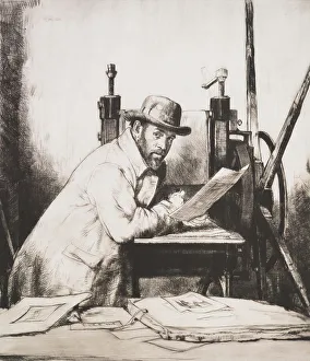 Etcher Prints: Bone at the press, 1908. Creator: Francis Dodd