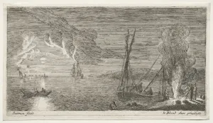 Reinier Nooms Prints: A Bonfire and Moonlight. Creator: Reinier Nooms (Dutch, c. 1623-1667)