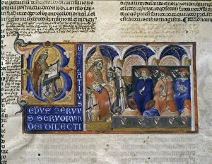 Legislature Prints: Bonifacio VIII (c. 1235-1303), Pope (1294-1303), miniature of their Decretals (Liber