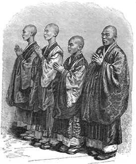 Bonzes praying; A European Sojourn in Japan, 1875. Creator: Unknown