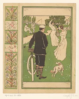 Book Cover Prints: Book cover design, man with bicycle and badminton players